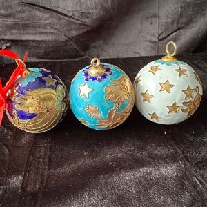 3 vintage Cloisonné Christmas Balls/ Ornaments